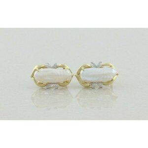 14k Yellow Gold Keshi Pearl and Diamond Earrings Lever Back Earrings
